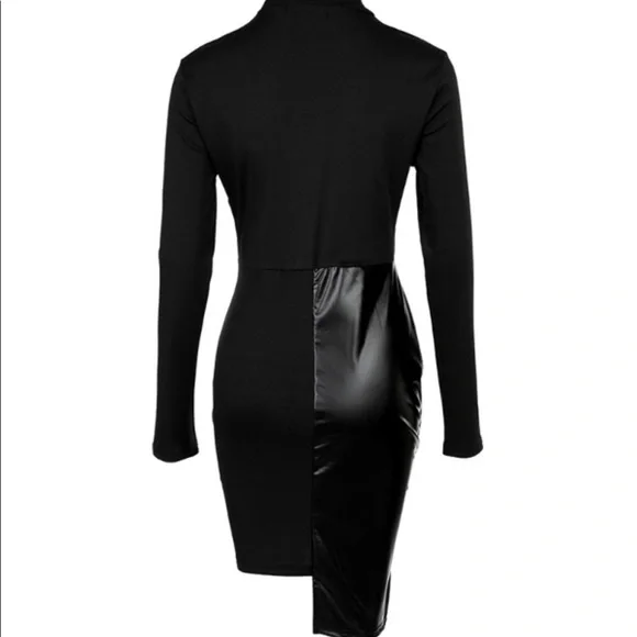 Pu Leather Patch Lace Up Decor Bodycon Dress | Color: Black | Size: M | Harmela's Closet Pu Leather Patch Lace Up Decor Bodycon Dress | Color: Black | Size: M | Harmela's Closet